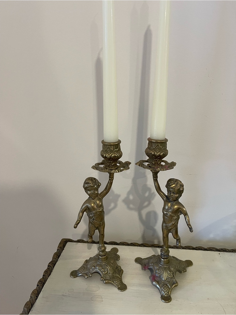 Pair of Gold Cherub Taper Candle Holders